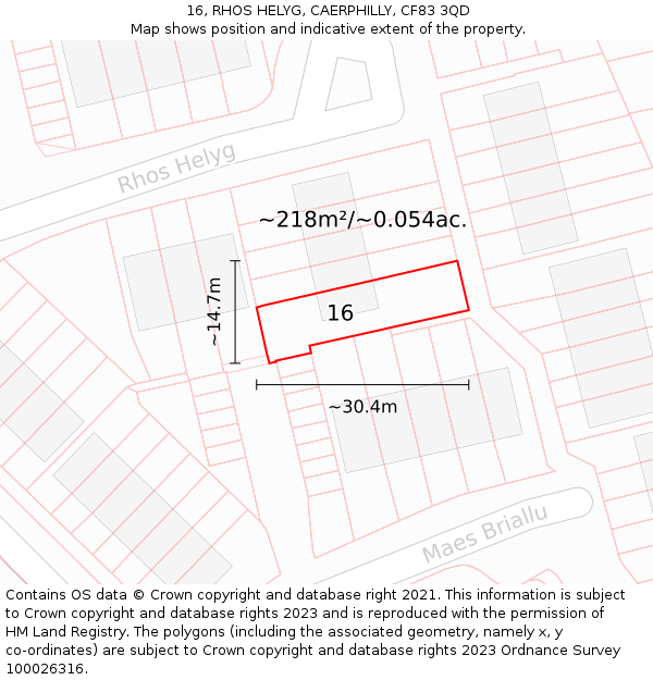 16, RHOS HELYG, CAERPHILLY, CF83 3QD: Plot and title map