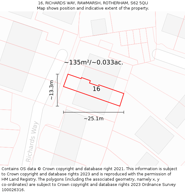 16, RICHARDS WAY, RAWMARSH, ROTHERHAM, S62 5QU: Plot and title map