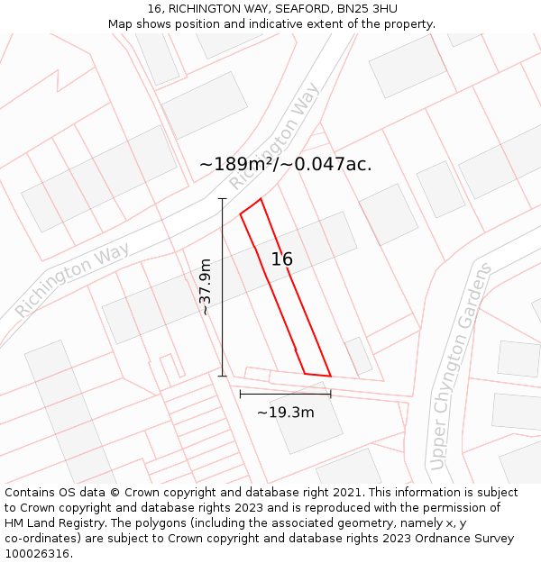 16, RICHINGTON WAY, SEAFORD, BN25 3HU: Plot and title map
