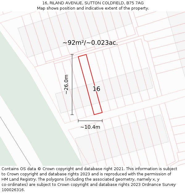 16, RILAND AVENUE, SUTTON COLDFIELD, B75 7AG: Plot and title map