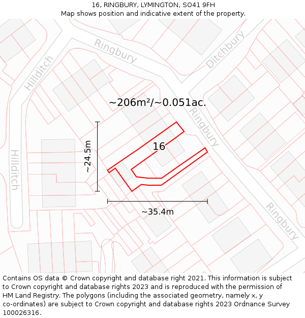 16, RINGBURY, LYMINGTON, SO41 9FH: Plot and title map