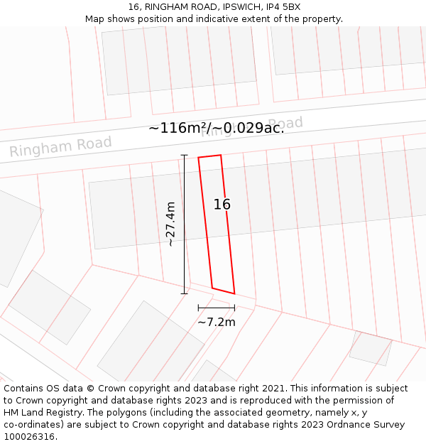 16, RINGHAM ROAD, IPSWICH, IP4 5BX: Plot and title map
