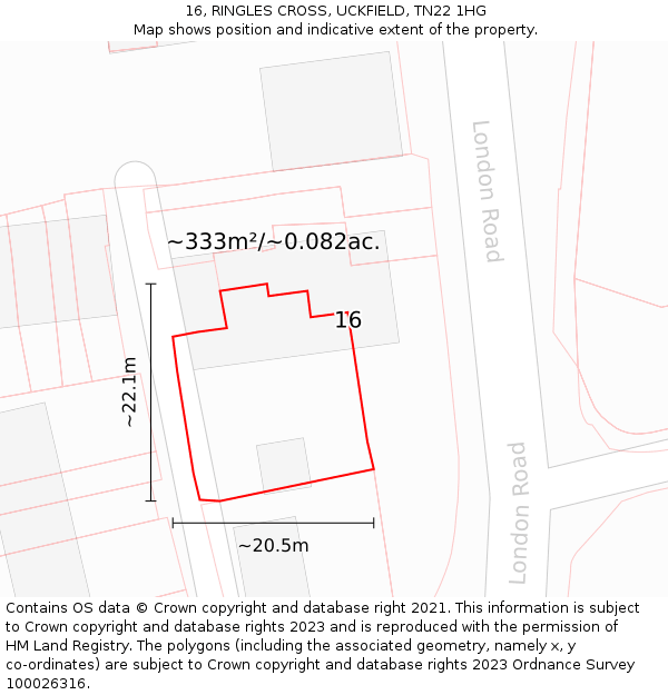 16, RINGLES CROSS, UCKFIELD, TN22 1HG: Plot and title map