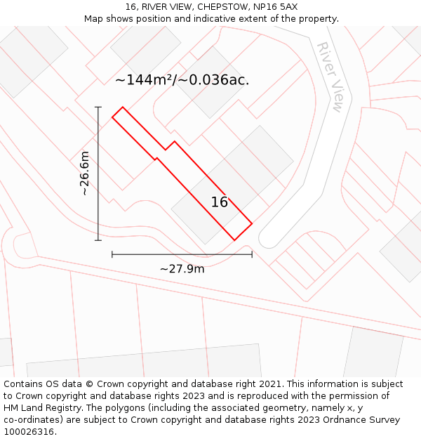 16, RIVER VIEW, CHEPSTOW, NP16 5AX: Plot and title map