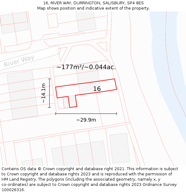 16, RIVER WAY, DURRINGTON, SALISBURY, SP4 8ES: Plot and title map