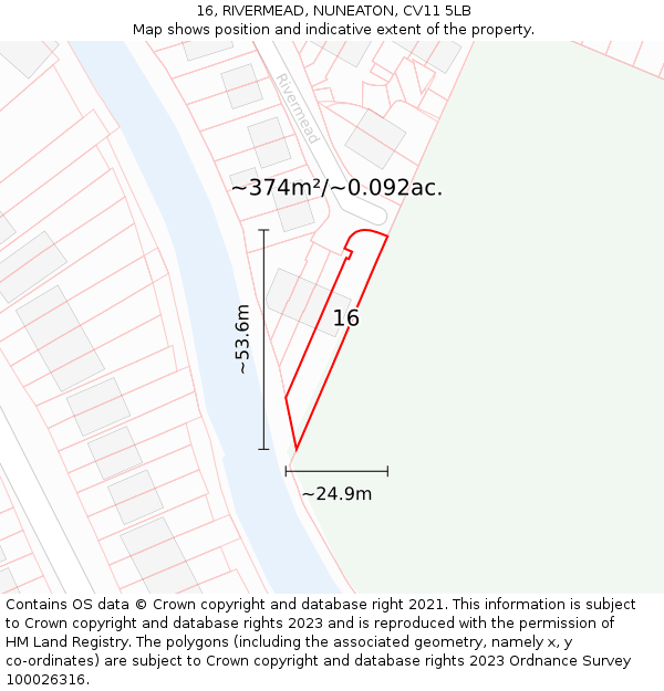 16, RIVERMEAD, NUNEATON, CV11 5LB: Plot and title map