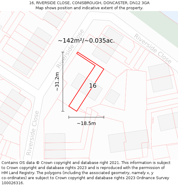 16, RIVERSIDE CLOSE, CONISBROUGH, DONCASTER, DN12 3GA: Plot and title map
