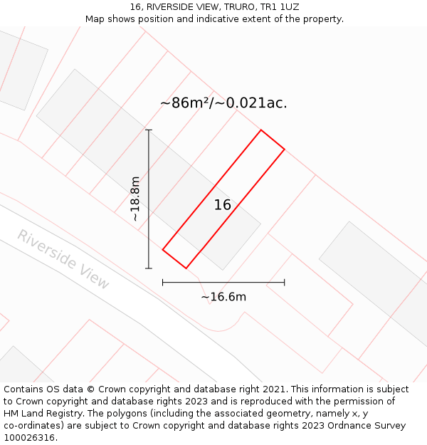 16, RIVERSIDE VIEW, TRURO, TR1 1UZ: Plot and title map
