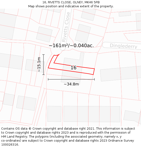 16, RIVETTS CLOSE, OLNEY, MK46 5PB: Plot and title map