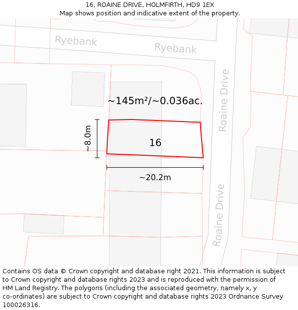 16, ROAINE DRIVE, HOLMFIRTH, HD9 1EX: Plot and title map