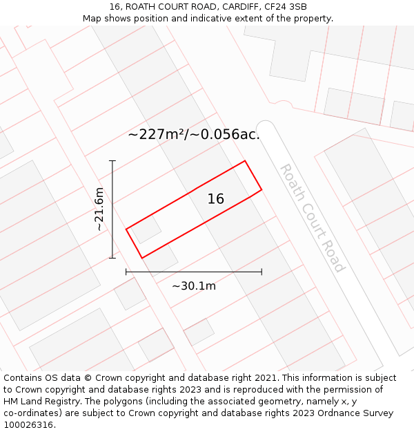 16, ROATH COURT ROAD, CARDIFF, CF24 3SB: Plot and title map