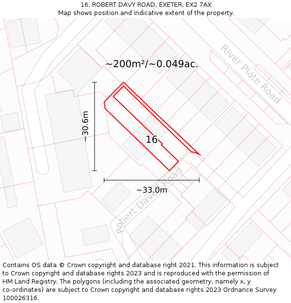 16, ROBERT DAVY ROAD, EXETER, EX2 7AX: Plot and title map