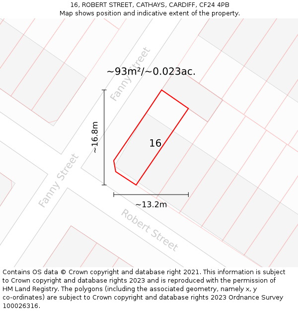 16, ROBERT STREET, CATHAYS, CARDIFF, CF24 4PB: Plot and title map
