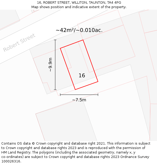 16, ROBERT STREET, WILLITON, TAUNTON, TA4 4PG: Plot and title map