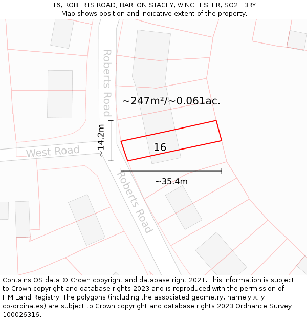 16, ROBERTS ROAD, BARTON STACEY, WINCHESTER, SO21 3RY: Plot and title map