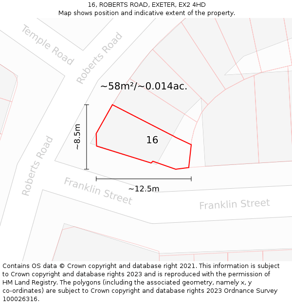 16, ROBERTS ROAD, EXETER, EX2 4HD: Plot and title map