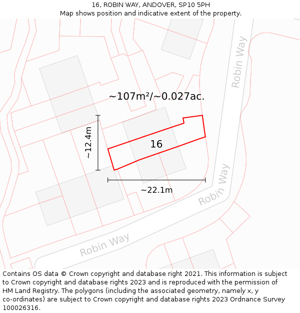 16, ROBIN WAY, ANDOVER, SP10 5PH: Plot and title map