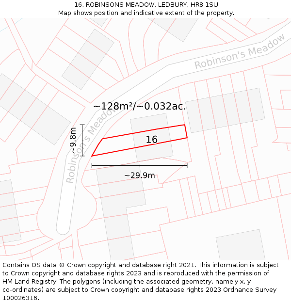 16, ROBINSONS MEADOW, LEDBURY, HR8 1SU: Plot and title map