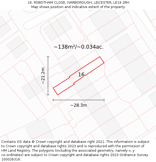 16, ROBOTHAM CLOSE, NARBOROUGH, LEICESTER, LE19 2RH: Plot and title map