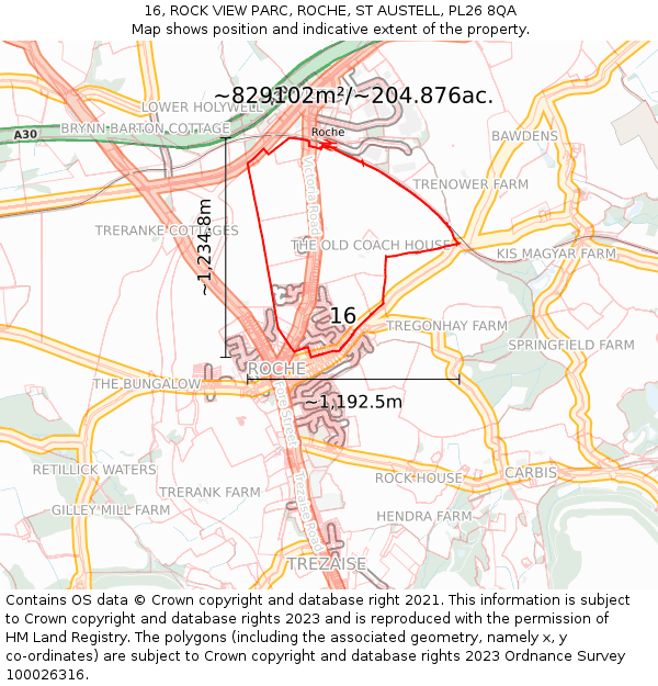 16, ROCK VIEW PARC, ROCHE, ST AUSTELL, PL26 8QA: Plot and title map