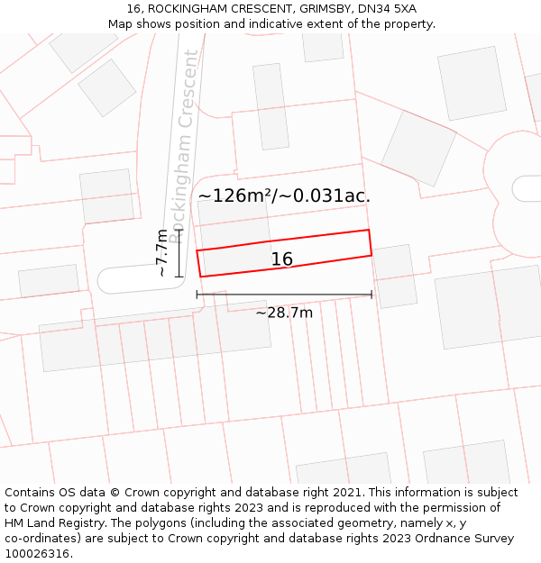 16, ROCKINGHAM CRESCENT, GRIMSBY, DN34 5XA: Plot and title map