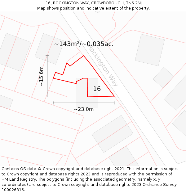 16, ROCKINGTON WAY, CROWBOROUGH, TN6 2NJ: Plot and title map