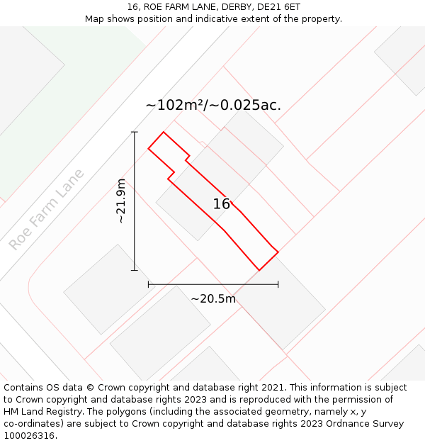 16, ROE FARM LANE, DERBY, DE21 6ET: Plot and title map
