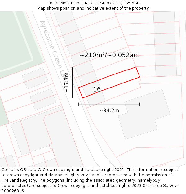 16, ROMAN ROAD, MIDDLESBROUGH, TS5 5AB: Plot and title map