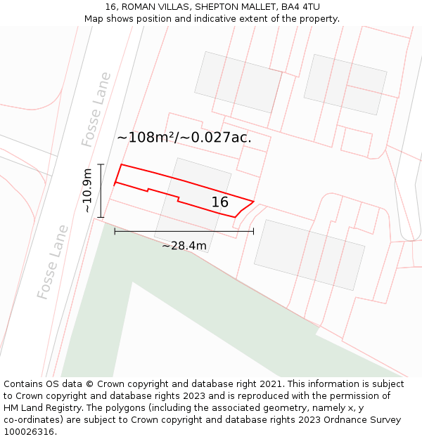 16, ROMAN VILLAS, SHEPTON MALLET, BA4 4TU: Plot and title map