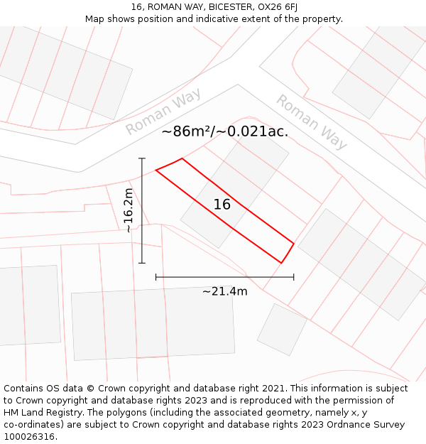 16, ROMAN WAY, BICESTER, OX26 6FJ: Plot and title map