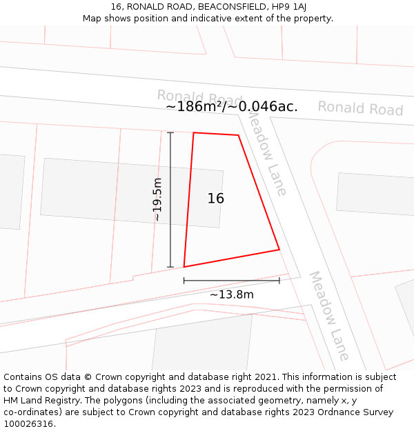 16, RONALD ROAD, BEACONSFIELD, HP9 1AJ: Plot and title map