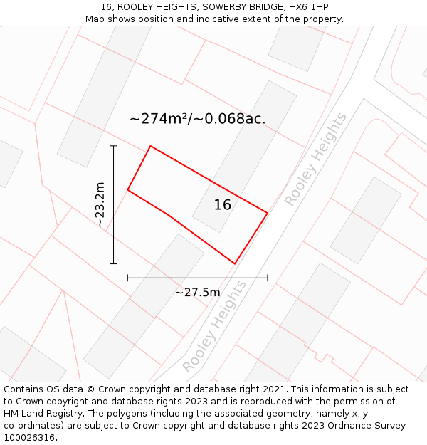 16, ROOLEY HEIGHTS, SOWERBY BRIDGE, HX6 1HP: Plot and title map