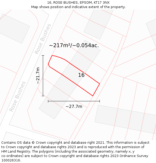 16, ROSE BUSHES, EPSOM, KT17 3NX: Plot and title map