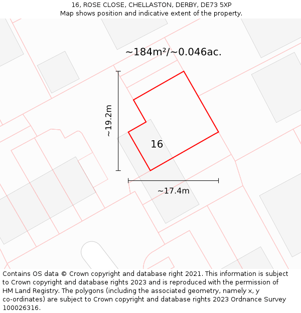 16, ROSE CLOSE, CHELLASTON, DERBY, DE73 5XP: Plot and title map
