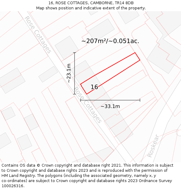 16, ROSE COTTAGES, CAMBORNE, TR14 8DB: Plot and title map