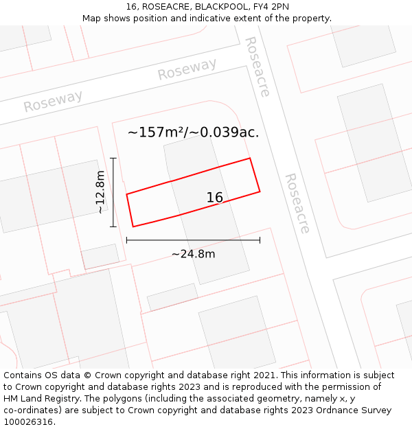 16, ROSEACRE, BLACKPOOL, FY4 2PN: Plot and title map