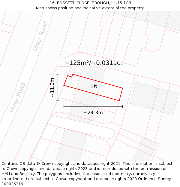 16, ROSSETTI CLOSE, BROUGH, HU15 1GR: Plot and title map