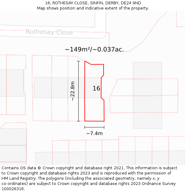 16, ROTHESAY CLOSE, SINFIN, DERBY, DE24 9ND: Plot and title map