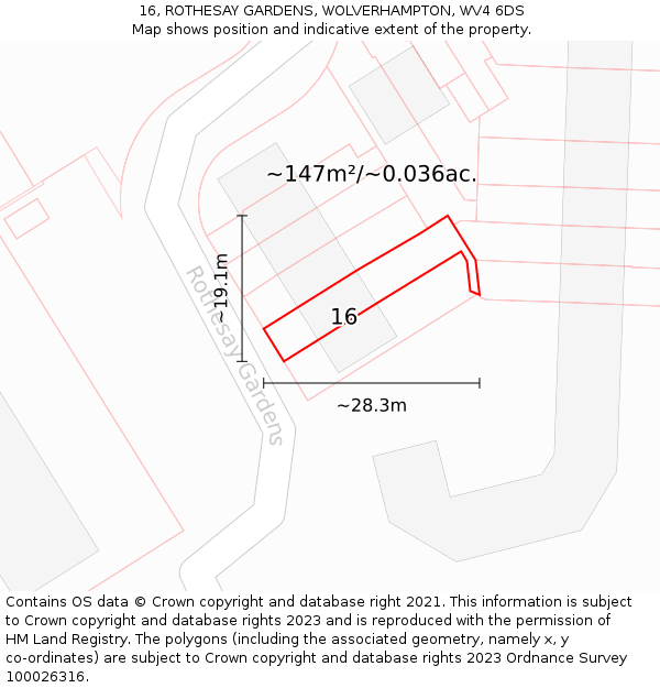 16, ROTHESAY GARDENS, WOLVERHAMPTON, WV4 6DS: Plot and title map