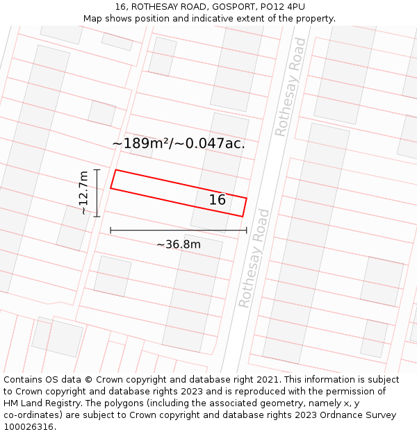 16, ROTHESAY ROAD, GOSPORT, PO12 4PU: Plot and title map