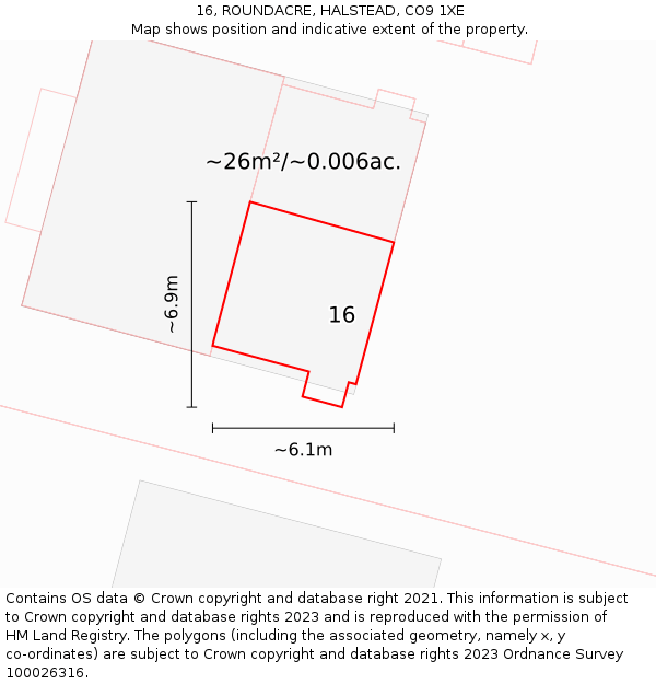 16, ROUNDACRE, HALSTEAD, CO9 1XE: Plot and title map