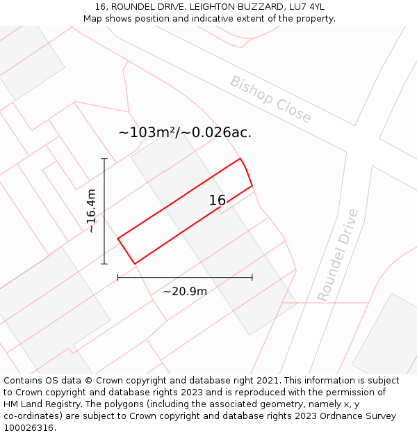 16, ROUNDEL DRIVE, LEIGHTON BUZZARD, LU7 4YL: Plot and title map