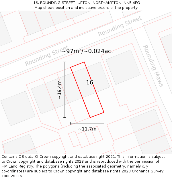 16, ROUNDING STREET, UPTON, NORTHAMPTON, NN5 4FG: Plot and title map