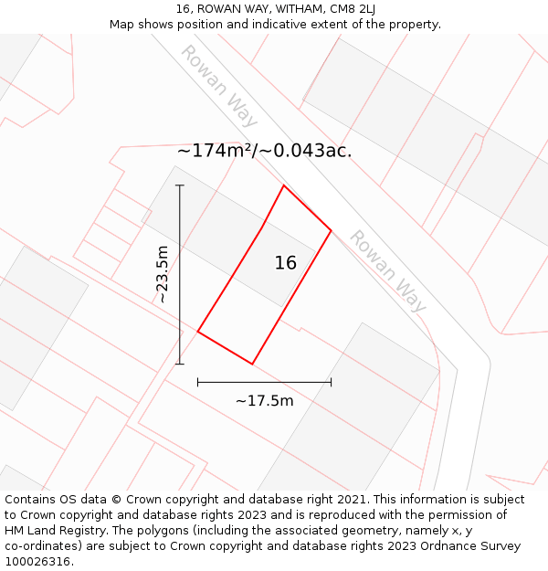 16, ROWAN WAY, WITHAM, CM8 2LJ: Plot and title map