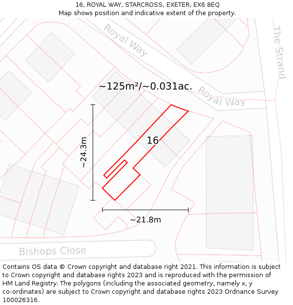 16, ROYAL WAY, STARCROSS, EXETER, EX6 8EQ: Plot and title map