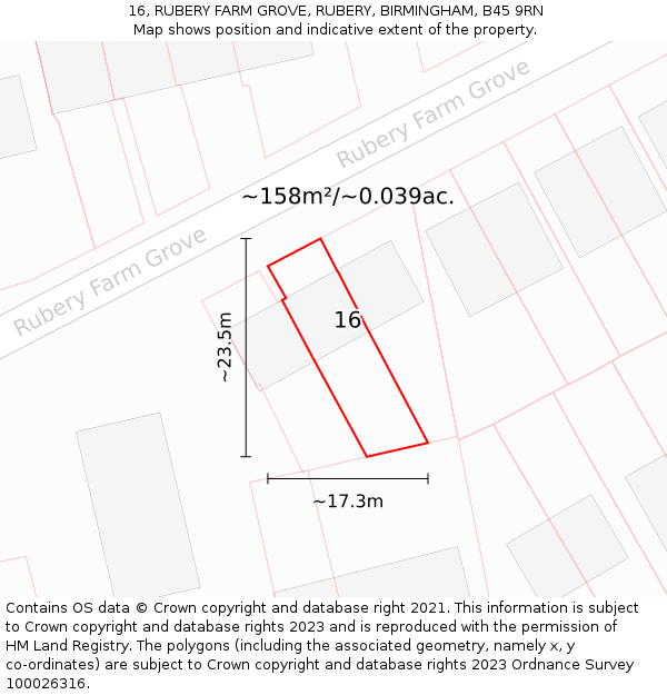 16, RUBERY FARM GROVE, RUBERY, BIRMINGHAM, B45 9RN: Plot and title map