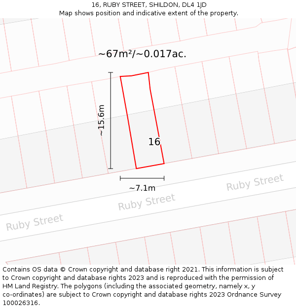 16, RUBY STREET, SHILDON, DL4 1JD: Plot and title map