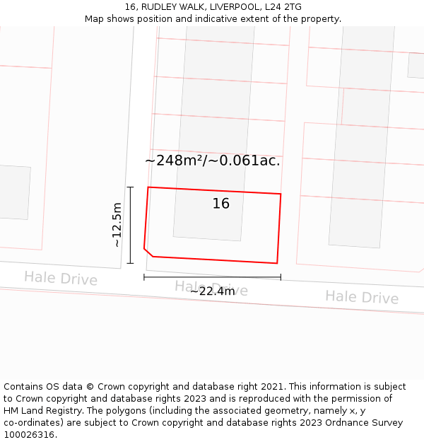 16, RUDLEY WALK, LIVERPOOL, L24 2TG: Plot and title map
