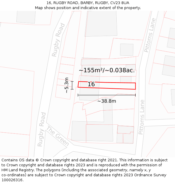 16, RUGBY ROAD, BARBY, RUGBY, CV23 8UA: Plot and title map