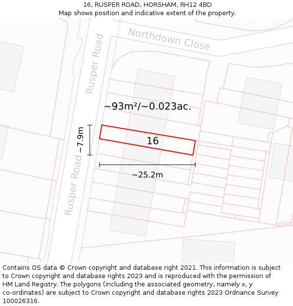 16, RUSPER ROAD, HORSHAM, RH12 4BD: Plot and title map